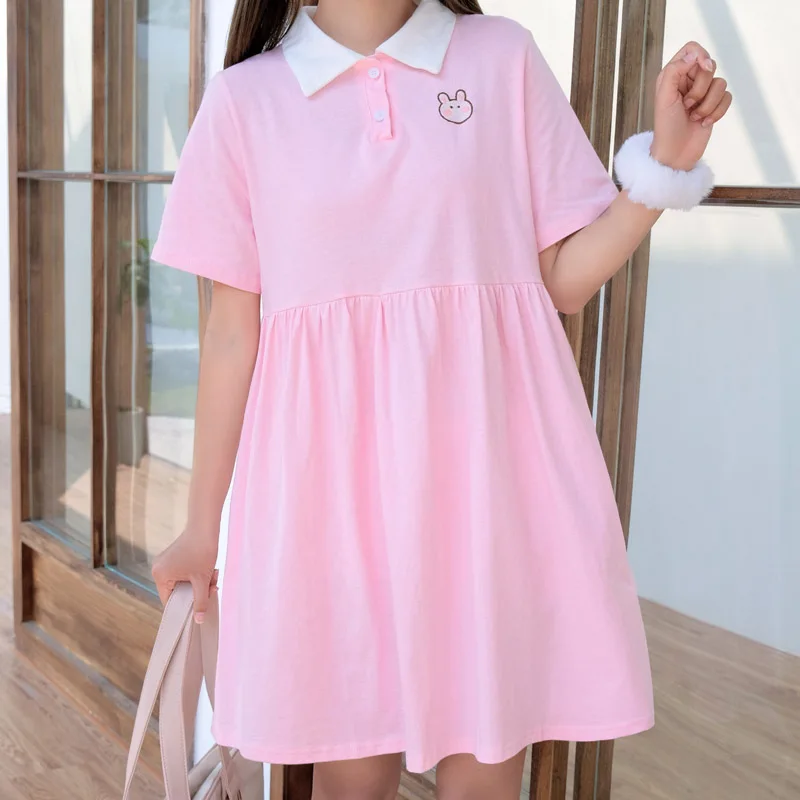 Летнее милое платье для девочек-подростков розовое повседневное свободное