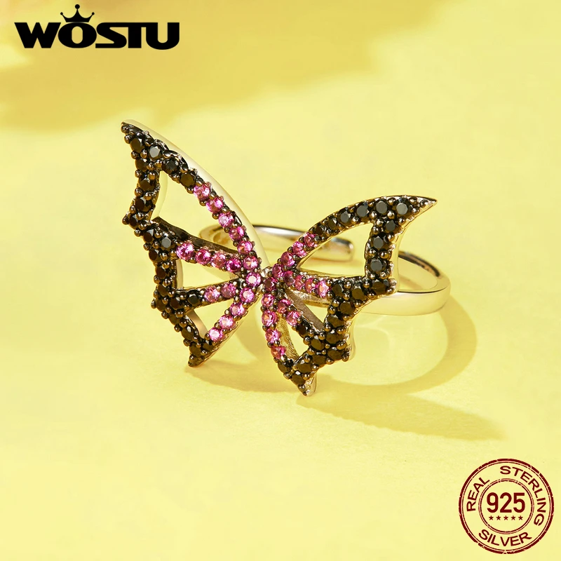 WOSTU 925 пробы Серебряный Длинный хвост мышь открытые Регулируемые кольца вечерние