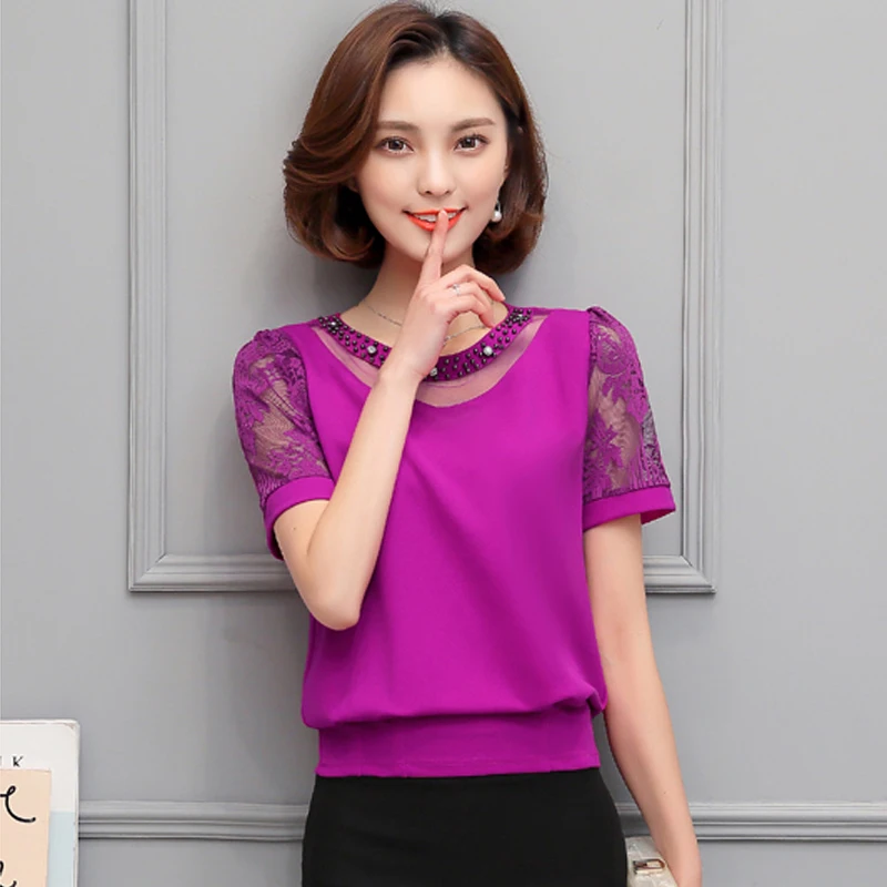 Женская шифоновая блузка с коротким рукавом кружевом | одежда