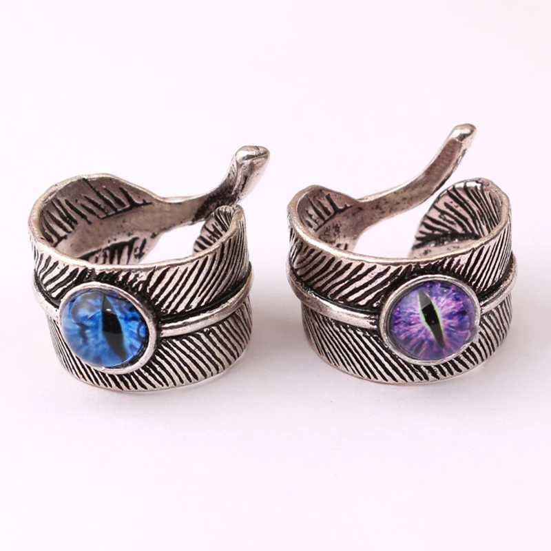 Fashion Punk Evil Eye Leaf Feather Ring Multi-color Hiphop Vintage Alloy Opening Adjust Cool for Women | Украшения и аксессуары