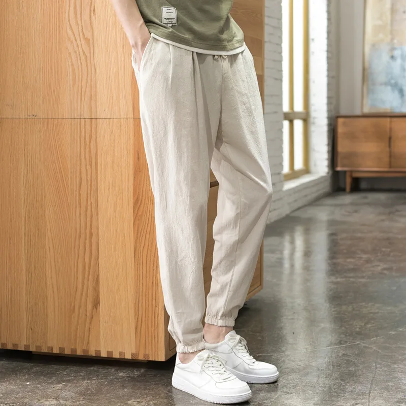 

Chinese style linen casual pants loose sports pants tied cotton linen large size male linen harem pants lantern pants