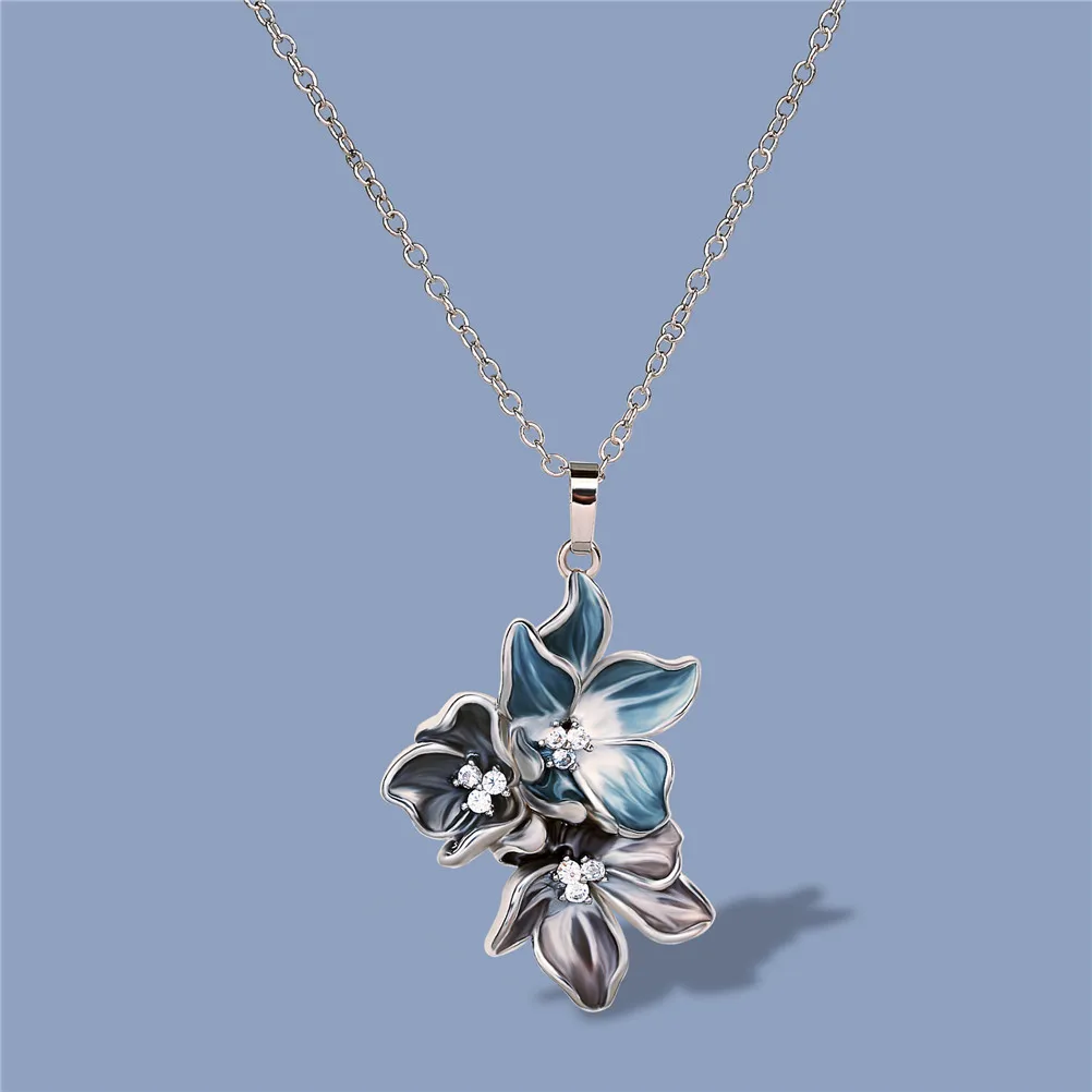 

Vintage Elegant Flower Shape Neck pendants women Epoxy Diamond 925 Silver necklace Handmade Jewelry Wedding Bridal chain neck