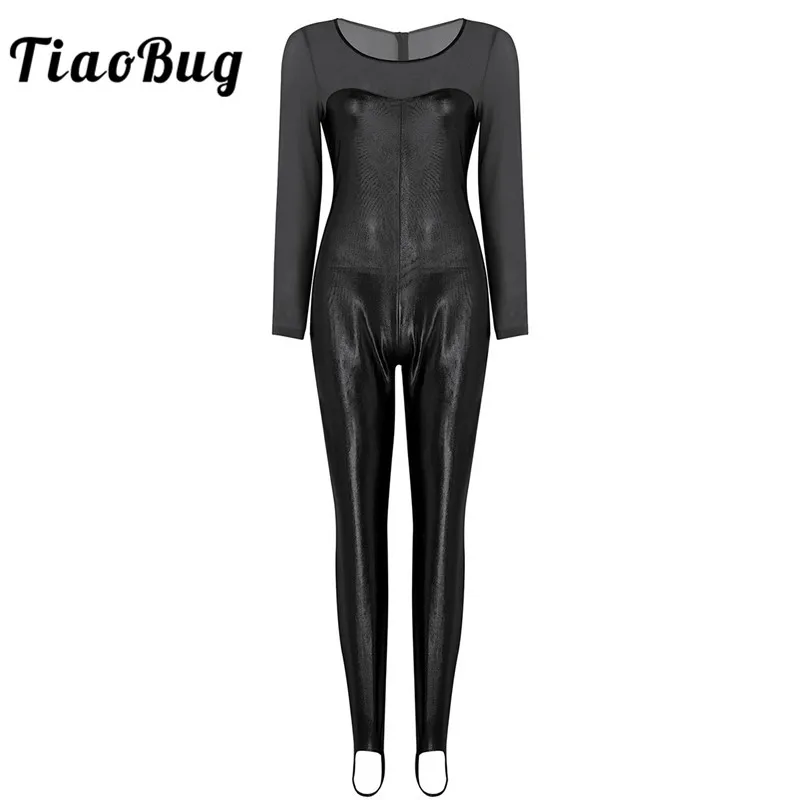 Блестящий цельнокроеный танцевальный костюм TiaoBug с длинным рукавом Женское боди|