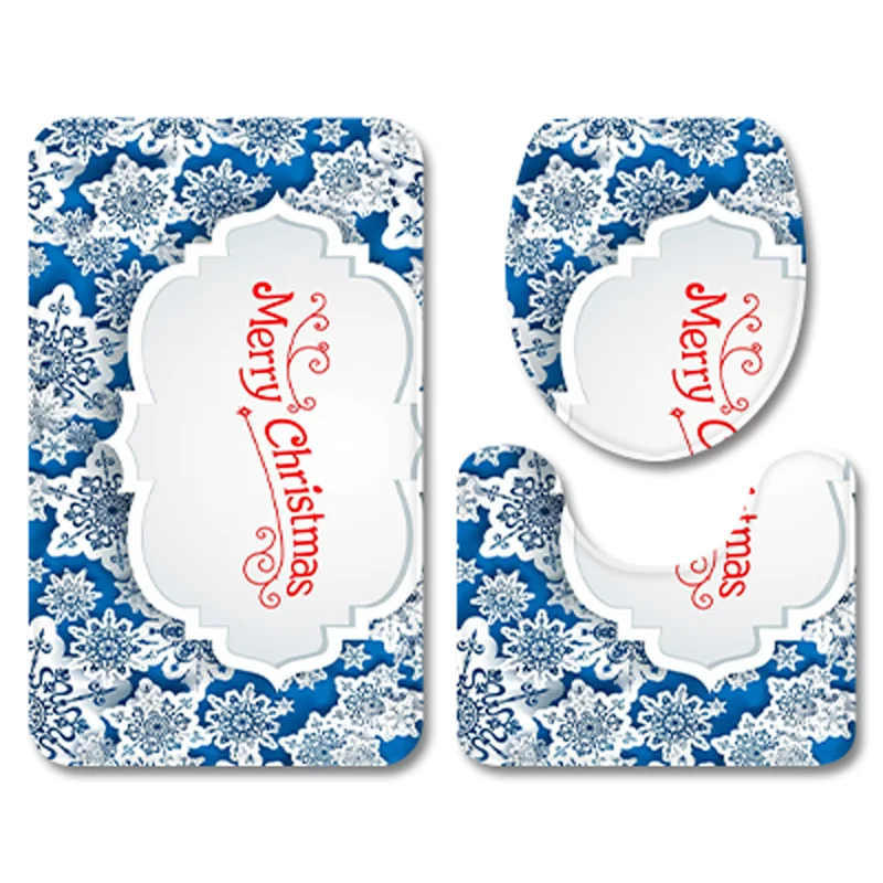 

Fashion Bath Mat Set Flannel Anti Slip Toilet Pad Shower Room Decorative Christmas Santa Scenery Rug Carpet Bathroom Mat Set