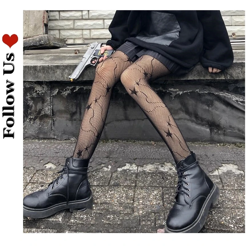 2021 женские сексуальные черные сетчатые чулки с пятиконечной звездой колготки в