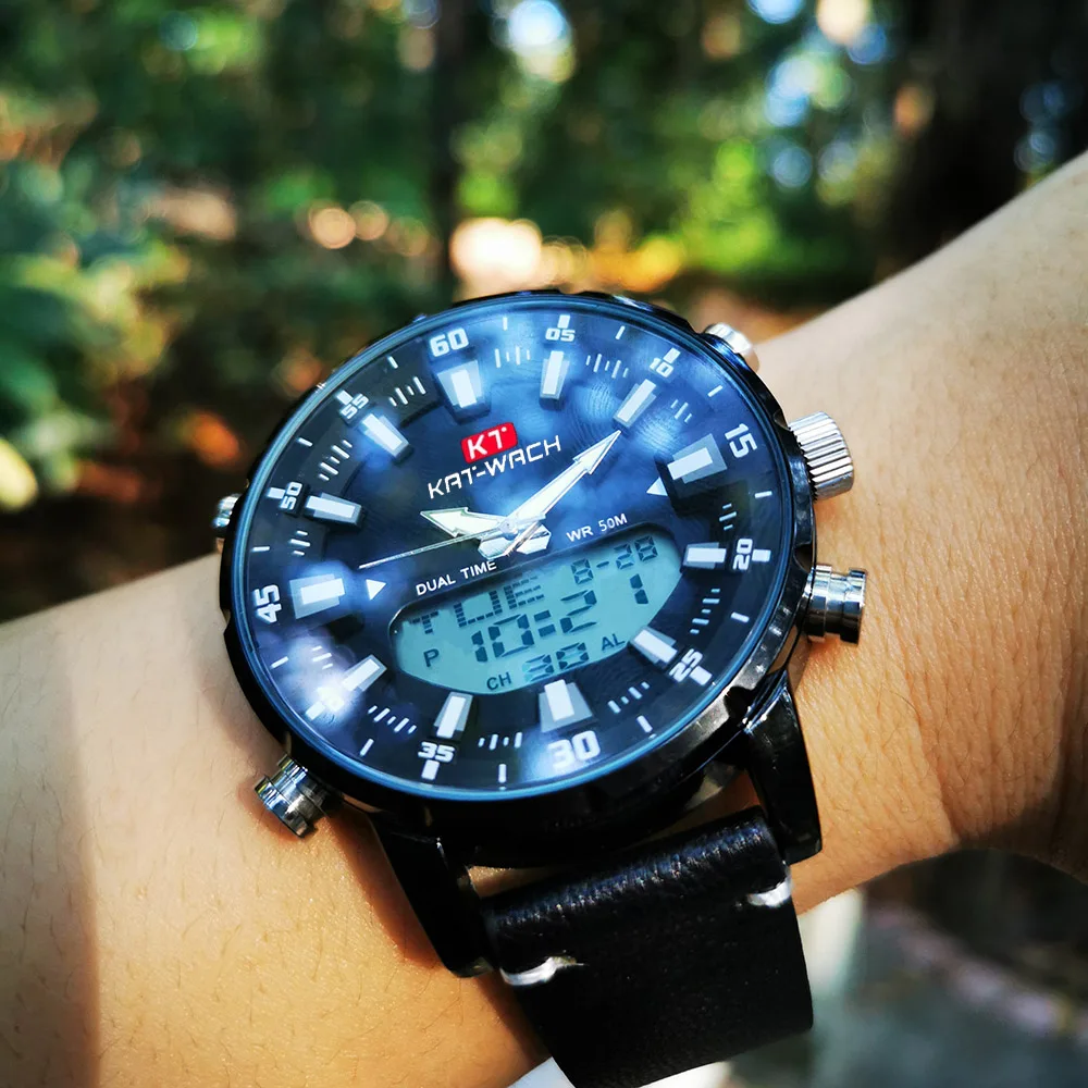 Top Brand Men Wrist Watch 50M Waterproof Sports Digital Watches Men LED Steel Military Quartz Watch Gold color Big Dial Clock