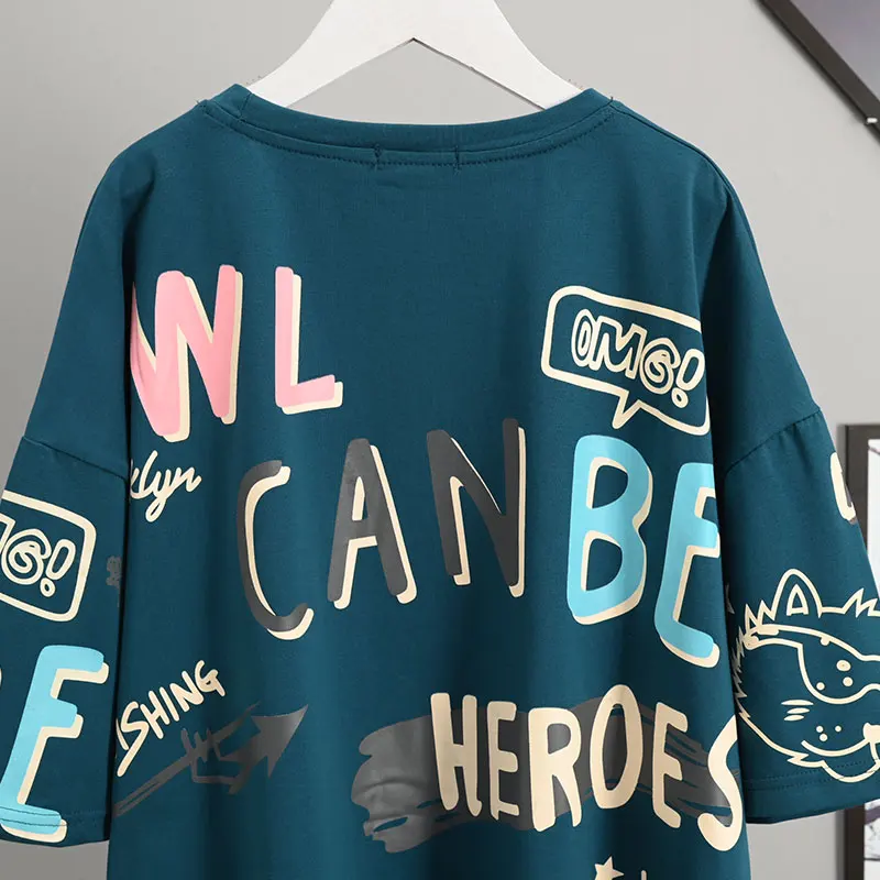 

2021 Summer Short-Sleeved Female T-shirt New Korean Style Ins Fashion Streetwear Tee Loose Plus Size Crew Neck Simple Top