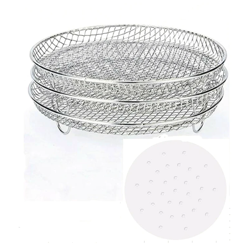 

Air Fryer Rack Three Stackable Racks for Gowise Phillips Cozyna Ninja Air Fryer,Air Fryer Rack with Non-Sticky Paper