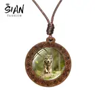 Цепочка с деревянной подвеской, длинное ожерелье в стиле панк с изображением дикого волка в лесу, классное украшение в стиле панк