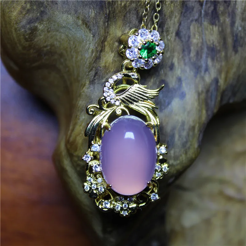 

Liemjee Wholesale Fashion Jewelry Pink Purple Agate Inlaid Phoenix Necklace For Women Feature Namour Charm Gift All Seasons