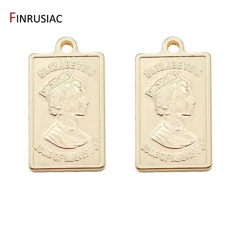 

Gold Plated Portrait Queen Elizabeth Rectangle Shape Pendants Jewelry Making Handmade DIY Necklace Earrings Charms Accessories