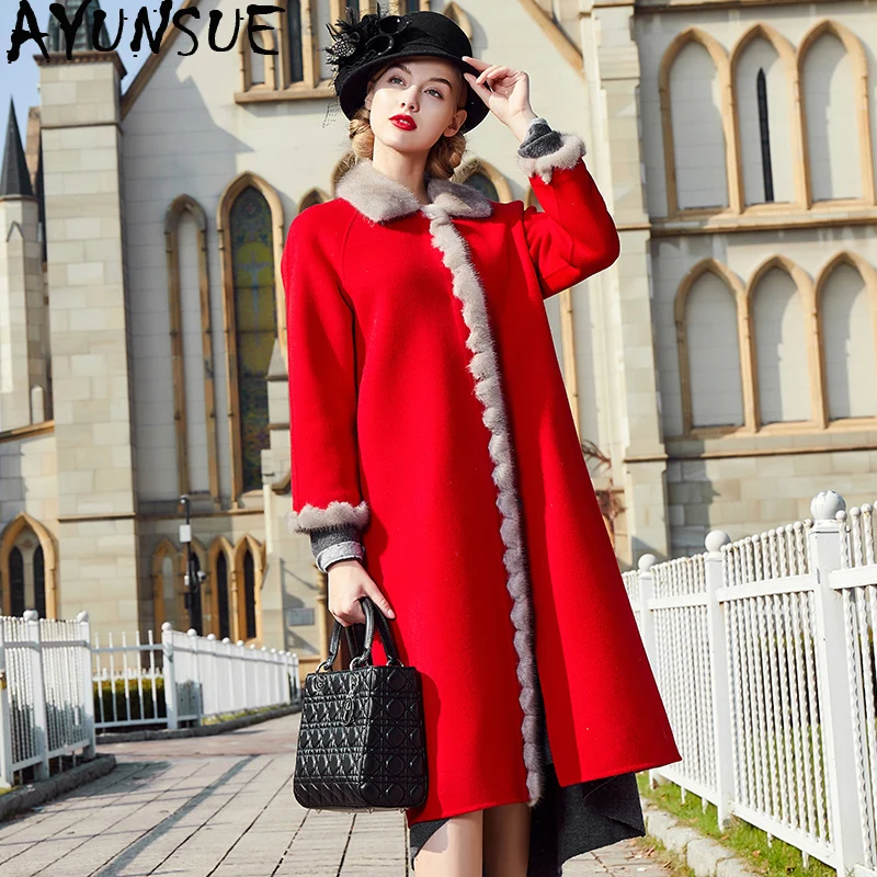 AYUNSUE 100% Настоящее шерстяное пальто зимняя куртка женская одежда 2020 норковый