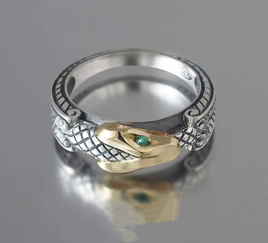 Кольцо двухцветное в виде змеи для мужчин и женщин Ювелирное Украшение стиле