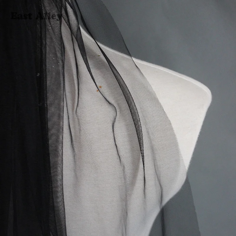 Однослойная черная свадебная фата невесты с необработанными краями Длинная