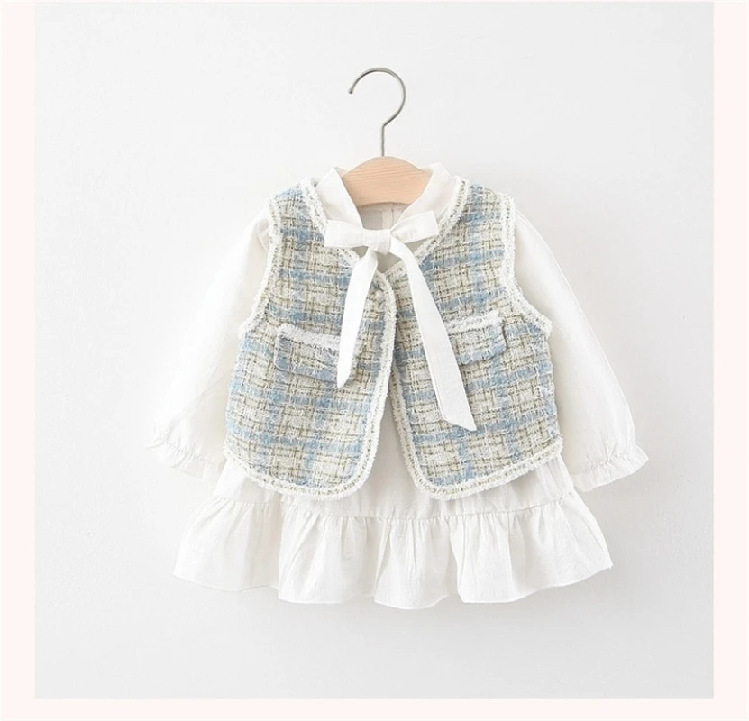 2pcs Girls Dresses Fall 2020 Long Sleeve Kids Clothing with Vest Fashion Princess Baby Children Outfits 6M-3T | Детская одежда и