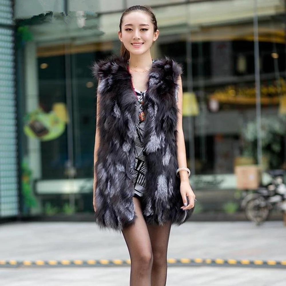 2020 Hot Autumn Winter Women Real Sliver Fox Fur Vest Long Style Warm Genuine Gilet Waistcoat | Женская одежда