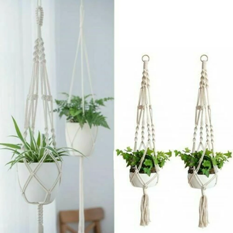 

2 Pcs Macrame Plant Hanger Indoor Hanging Planter Basket Jute Rope Braided Craft Flower Pot Holder Boho Home Decor