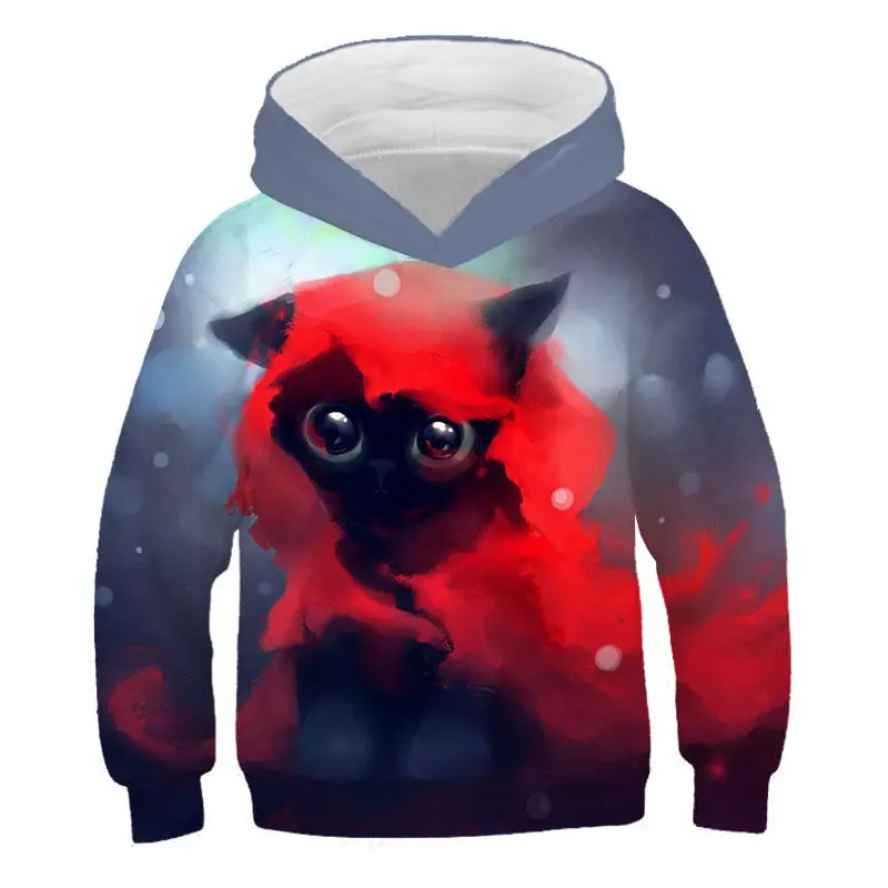 

Fashion Hot sell 3D kids Hoodies Cute Animal cat Sweatshirts Boy girl clothes Pullovers With cap Streetwear Anime Harajuku Tops