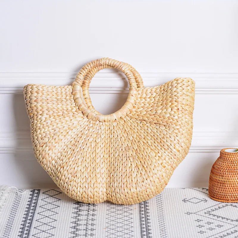 

Lovevook woven straw bags women handbag with top-handle summer beach bag for travel rattan bags for ladies 2020 half-moon bags