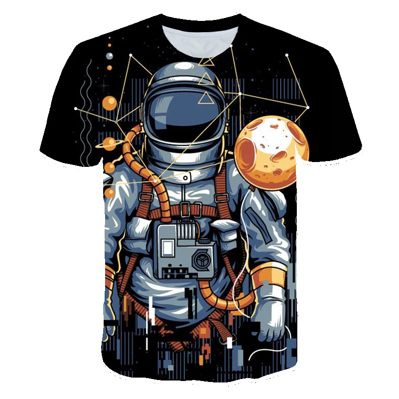 

Summer Cosmos Planet Space Galaxy Astronaut 3D T-Shirts Children Moon Print Star Sky Boys Girls Tshirt Family Clothing 4-14T