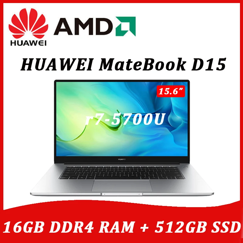 

HUAWEI MateBook D 15 laptop 2021 15.6-inch AMD Ryzen7 5700U 16GB RAM 512GB SSD Windows10 full-screen notebook Ultraslim computer