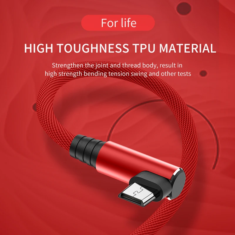 USB Micro кабель 3A 90 градусов Угловой для передачи данных зарядное устройство шнур