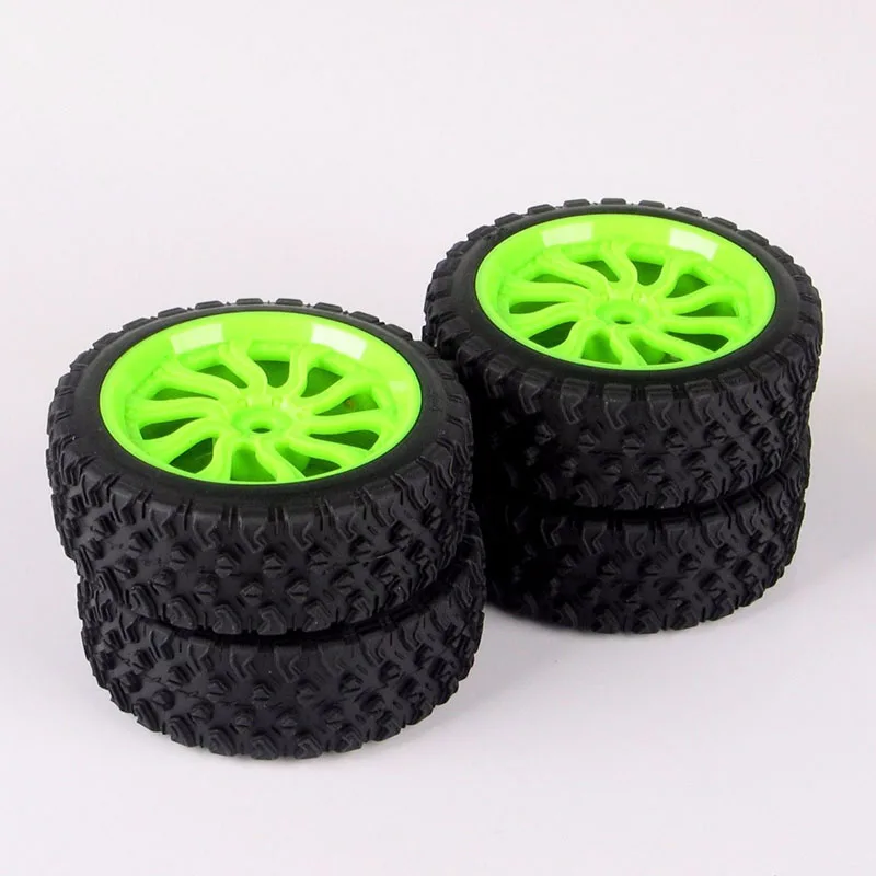 

4Pcs 1/10 Rally Wheel Model Rubber Tires Green Wheel Rim with 12mm Hex fit HSP HPI RC Off Road Racing Car Accessories