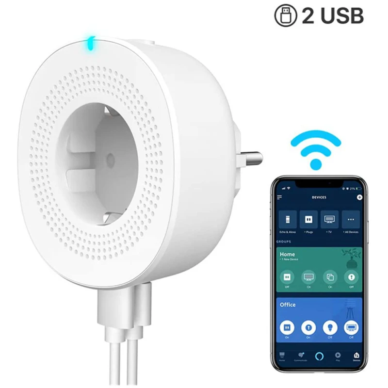 

TUYA Smart Wi-Fi розетка ЕС штекер двойной порт USB Smart Plug работает с Amazon Alexa Google Home совместимый для Huawei Iphone умный дом