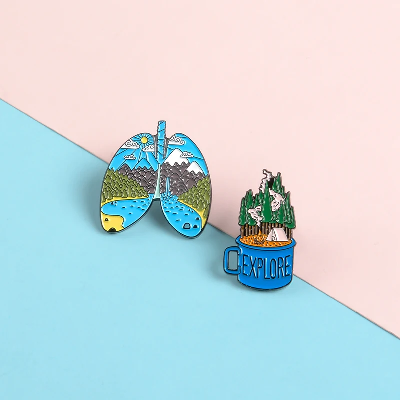 Приключения пейзаж шпильки легких чашки исследовать нагрудные значки с