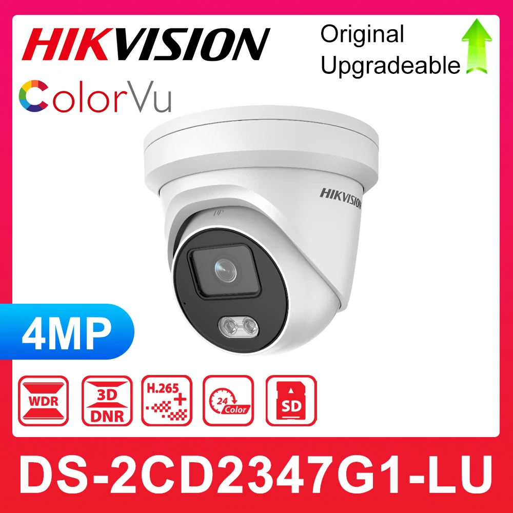 

Hikvision DS-2CD2347G1-LU replace DS-2CD2343G0-I ColorVu Camera 4MP Netwerk Turret Poe Ip Camera outdoor CCTV H.265 Sd Card Slot