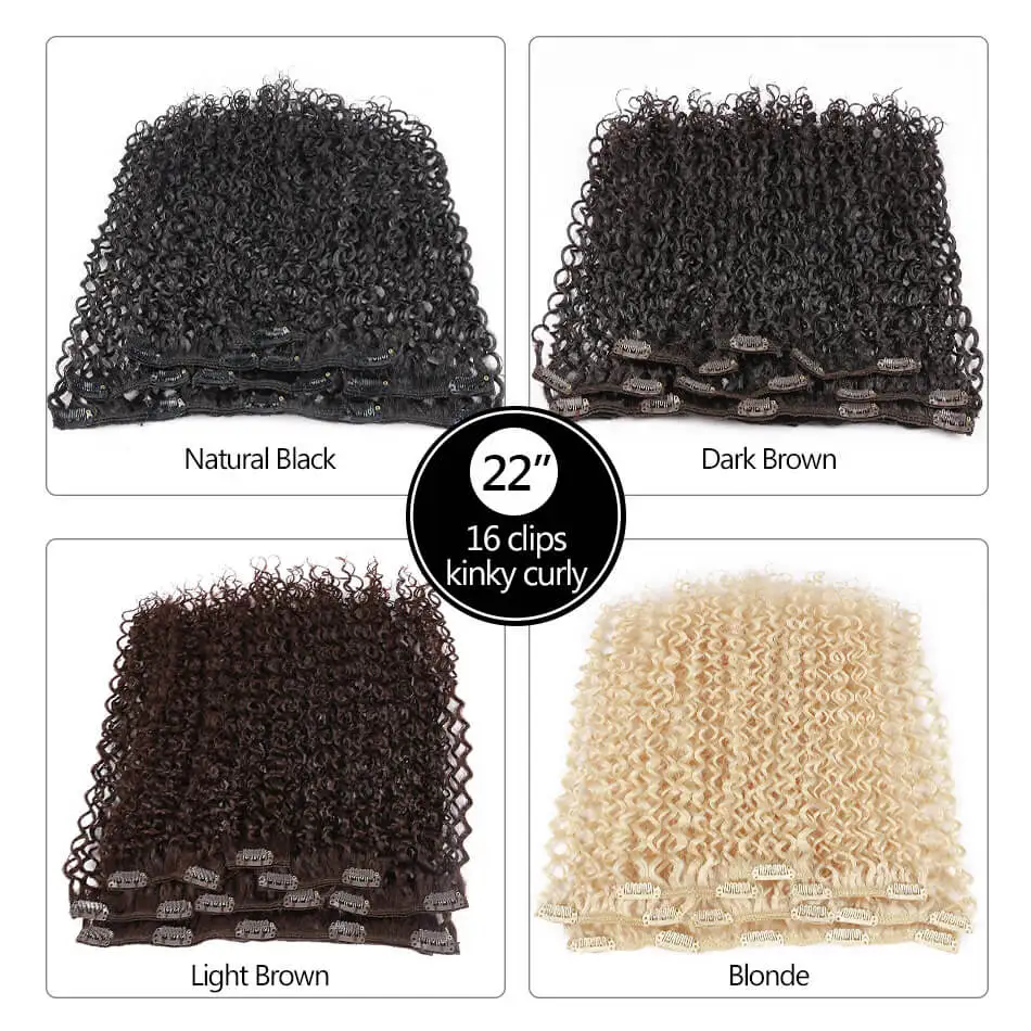 22 дюйма кудрявый зажим для наращивания синтетических волос женщин 7 отдельных