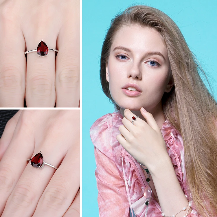 Jewelrypalace капли воды 1.6ct натуральный красный гранат Твердые 925 Серебряные кольца для Для женщин модные вечерние Красивые ювелирные изделия