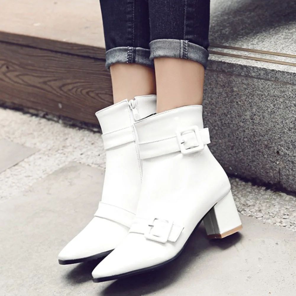 

Karinluna New Arrival Fashionable High Quality woman shoes buckles solid autumn winter thick heels ankle short plush boots