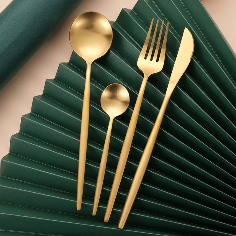 Black Rose золото матовый набор столовых приборов Нержавеющая сталь посуды Кофе