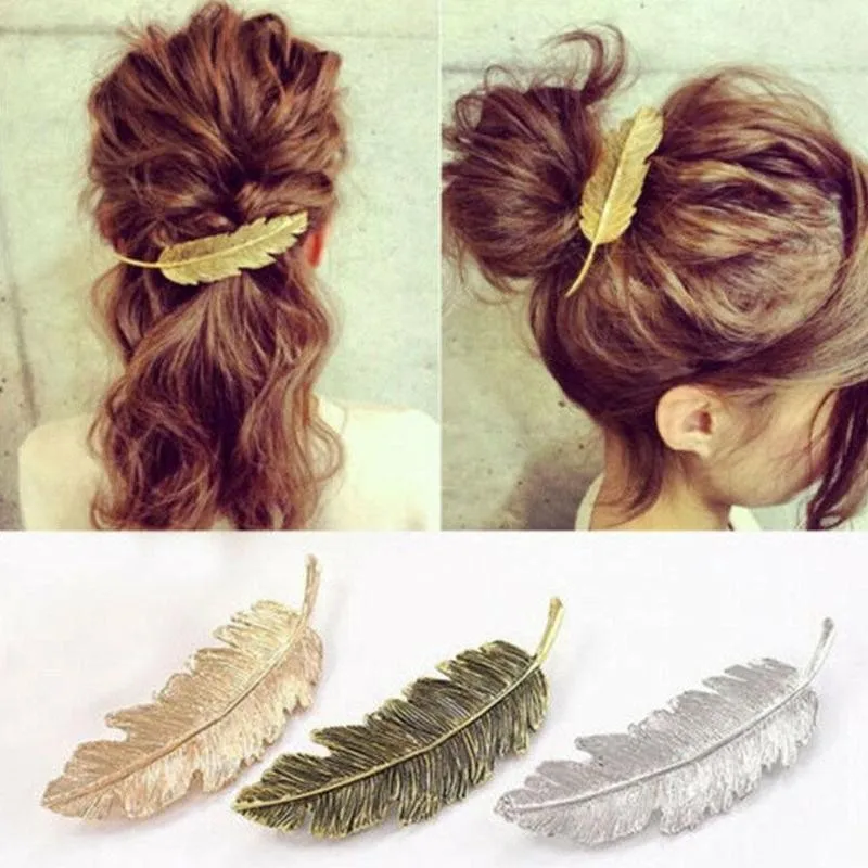 Заколка для волос с перьями и листьями заколка золотого серебряного цвета