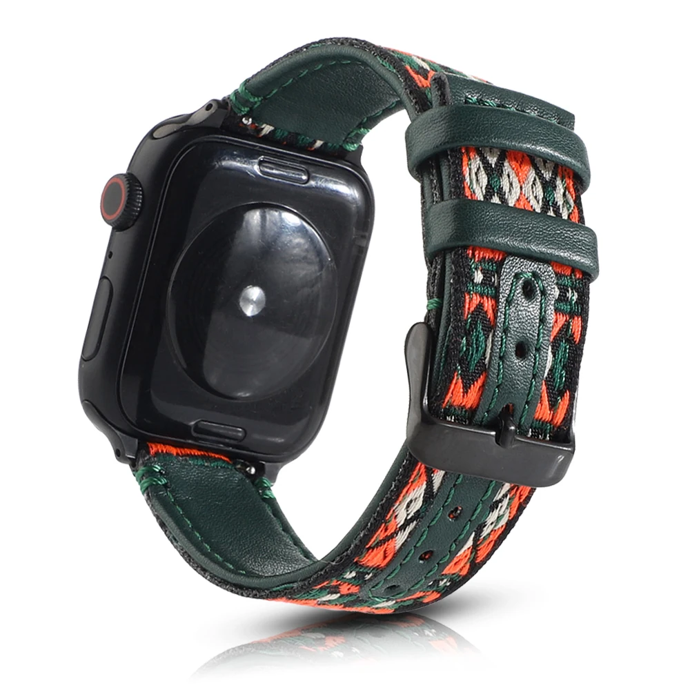 

Ремешок кожаный для Apple Watch Band 44/40 мм 42/38 мм, классический браслет в этническом стиле для мужчин и женщин iWatch Series 6/SE/5/4/3/2