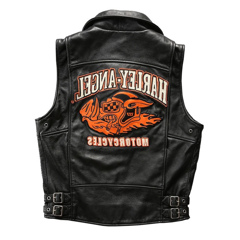 

2021 New Factory Men Back Lucky pig skull Motorcycle Leather Jacket Vest Fashion Thick Cowhide Diagonal zipper Bomber Biker Vest