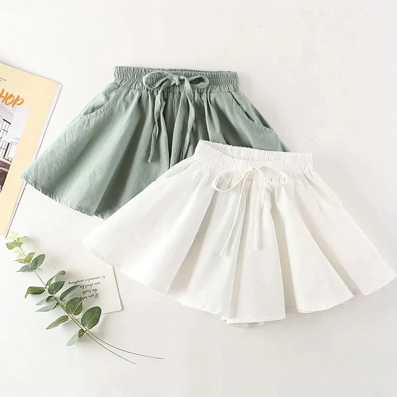 

VIDMID Girls shorts summer new casual pants white cotton pants children's loose skirt pants P6040