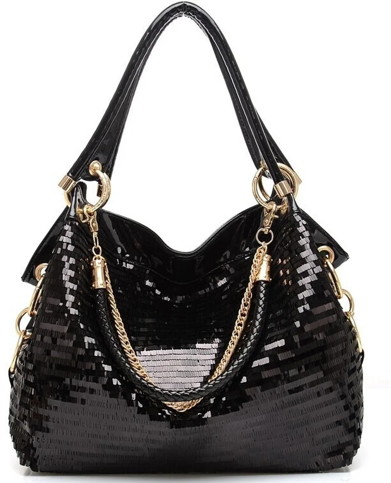 

2021 new women's bag PU leather ladies shoulder bag sequined patent leather bag casual wild hand ladle shoulder bag women