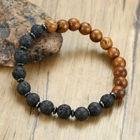 vnox lava wood beaded bracelet gents male wristband with wooden beads mens jewelry gift