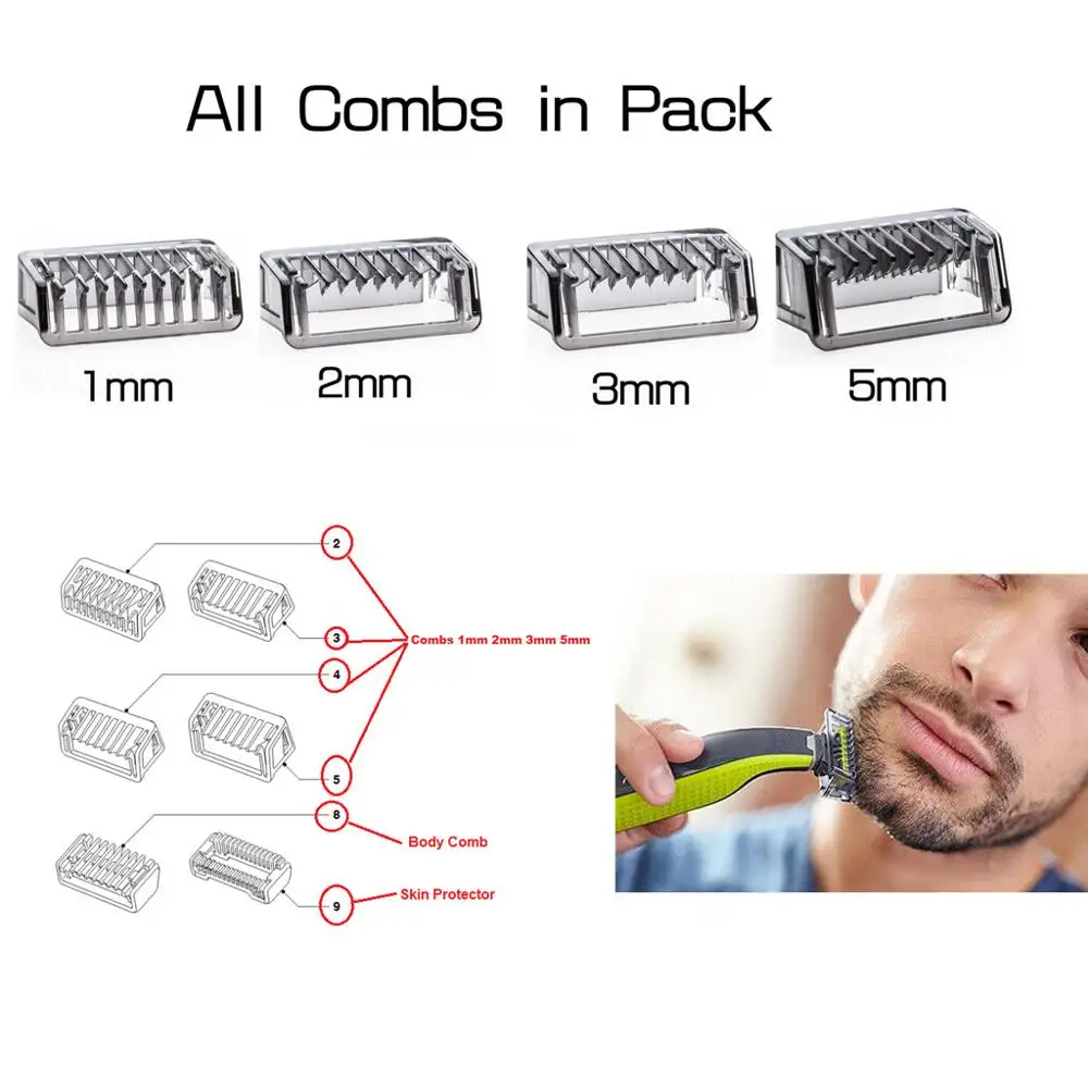 Направляющая расческа 1 2 3 5 мм триммер машинка для стрижки кожи тела Philips OneBlade One