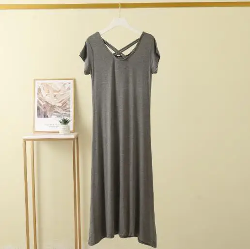 

new Women Sexy backless cotton nightgowns women short sleeve long dress casual home wear nightdress modal comfortable nightshirt