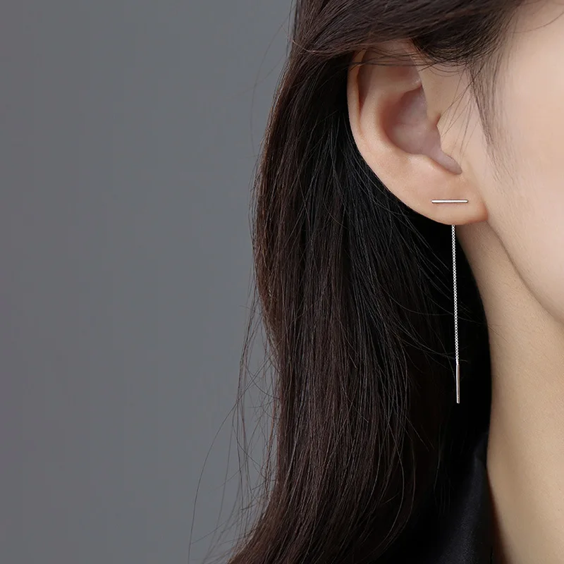 

925 Sterling Silver long Drop Earring Female Fashion Temperament Long Exquisite Elegant Chain women larimar earrings