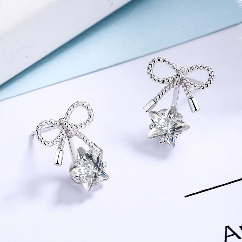 Женские серьги гвоздики в виде пятиконечной звезды из серебра 925