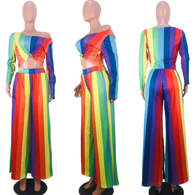 Комплект одежды HAOOHU женский в радужную полоску праздничная одежда укороченный