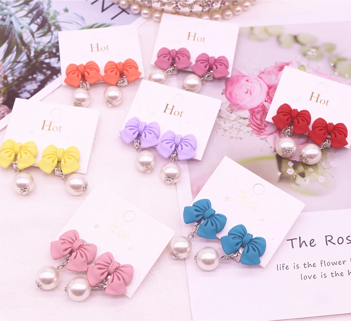 Детские милые серьги-клипсы с имитацией жемчуга и бантом из мультфильма