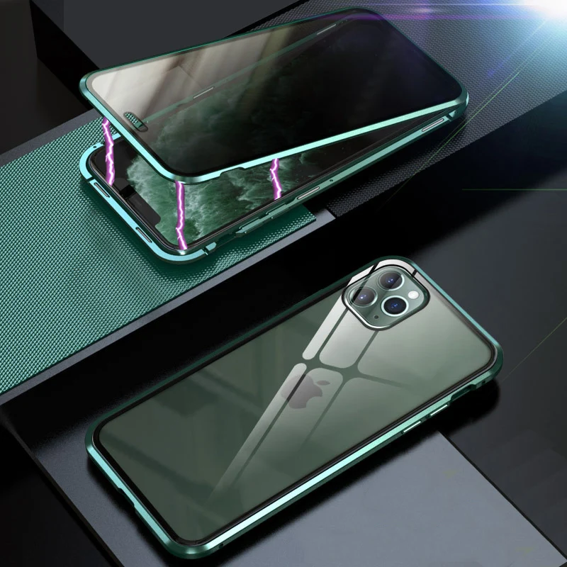 Защищающий от подсматривания магнитной адсорбции чехол для iphone 11 Pro Max Магнит двухсторонняя, для стекла чехол для iphone 11 обложки iphone 11 корпус под плетенную сумку