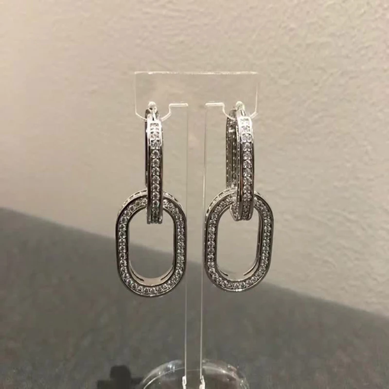 

Noble and fashionable zircon double ellipse earrings original brand high quality jewelry logo female gift
