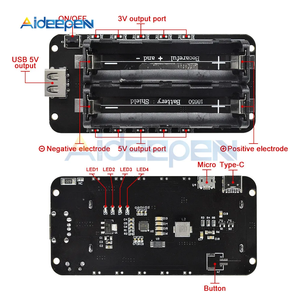 Два 18650 литиевая Защита аккумулятора V8 5 V/3A 3 V/1A Micro USB зарядное устройство Модуль