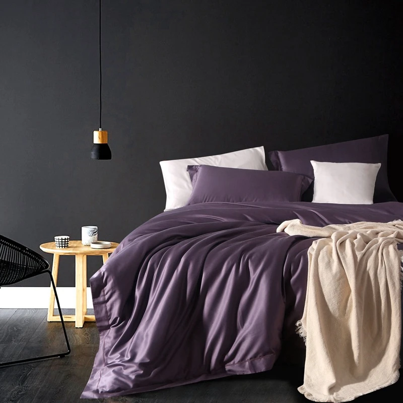 

Luxury Satin Bedding Set Cotton Solid Color Breathable Bed Sheet Quilt Cover Pillowcase Set Queen King Size 1.5M/1.8M/2.0M